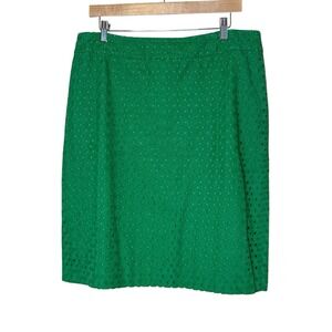 Talbots Kelly Green Eyelet Pencil Skirt Size 14 Spring Office Feminine Colorful